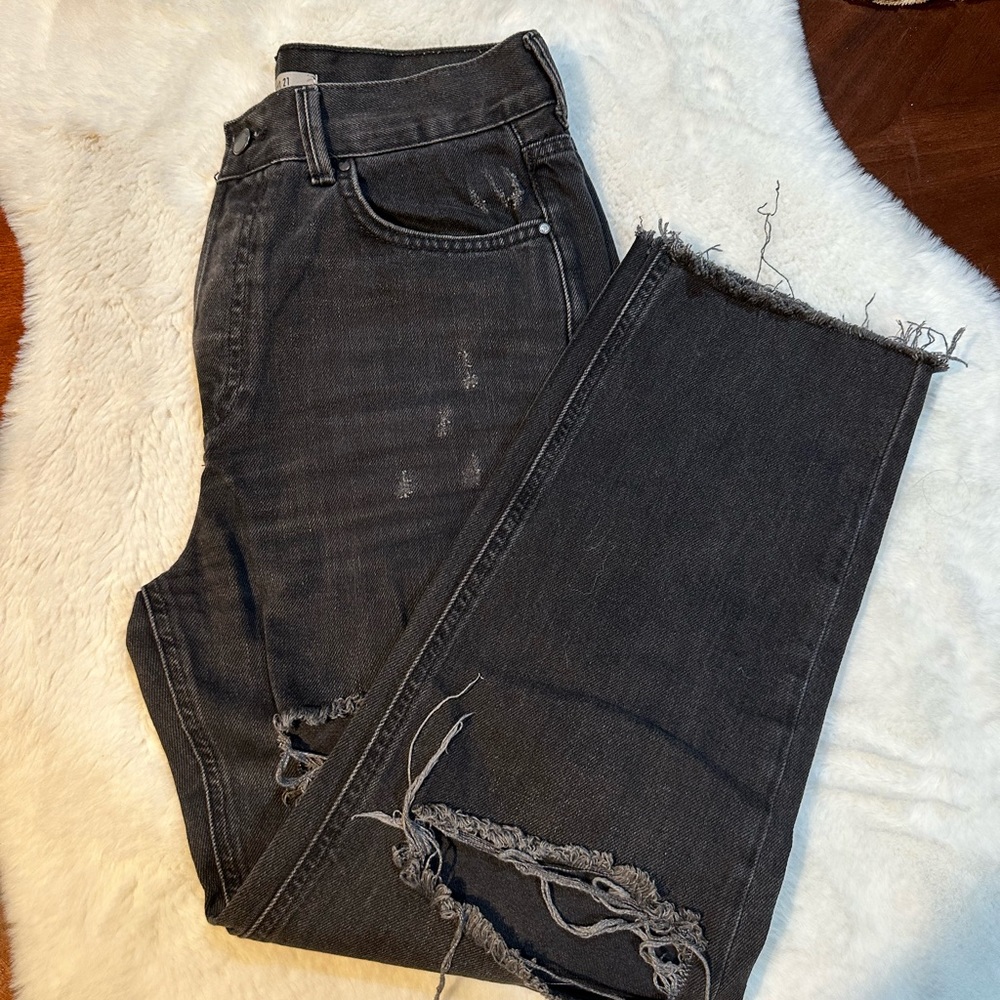 Straight Leg Distressed Black Jeans